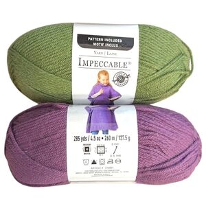 Loops and Threads Yarn Impeccable Lot of 2 Green Purple 4.5oz Skeins